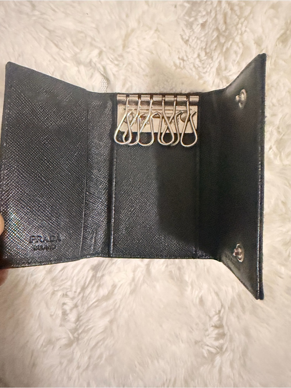 Prada Black Nylon Card & Key Holder with Silver Triangle Logo - Picture 2 of 4